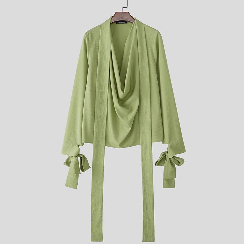 INCERUN Oversized Men Swing Collar Long Sleeve Ruffled Irregular Shirts Tops