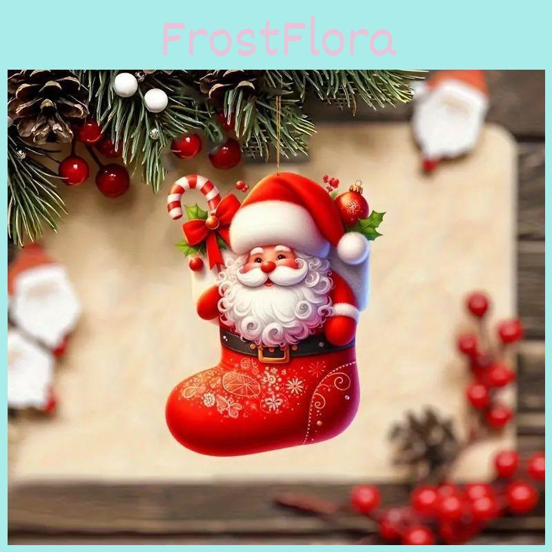 Santa Car Christmas Acrylic Pendants Cartoon Design Auto Festive Decoration