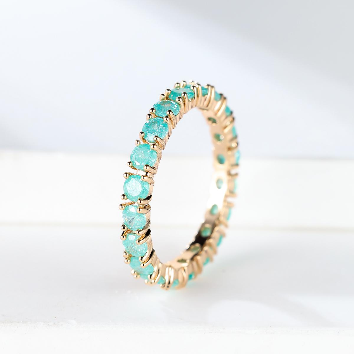 

Single Row Stone Blue Green Pink Ice Flower Zircon Stacking Engagement Rings For Women Gold Color Round Wedding Bands 10 світло-зелений колір