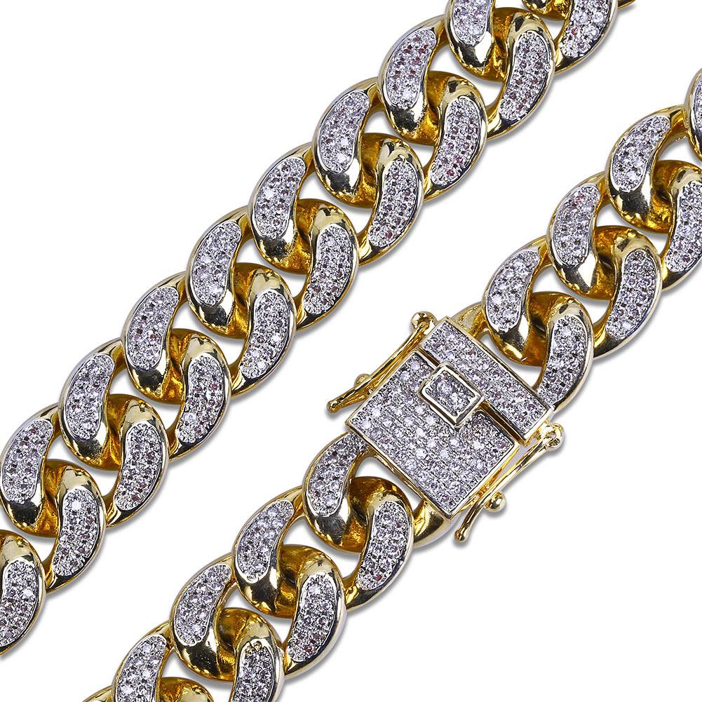 14mm 3D Zircon Hip-Hop Cuban Chain & Water Wave Bracelet for Men