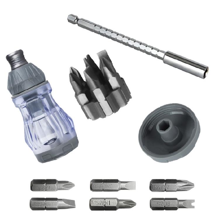 

Convenient Ratcheting Screwdriver Set with 12 Color Bit and Integrated Storage for Space Saving Bit Storage 1