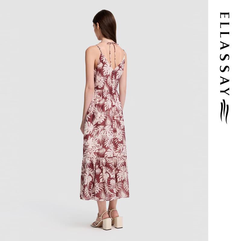 ELLASSAY Women's Tencel Linen Palm Print Strappy Maxi Dress