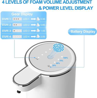 Automatický dávkovač mýdla Bezdotykový dávkovač pěnového mýdla 380ml USB dobíjecí elektrický 4úrovňový nastavitelný dávkovač pěnového mýdla