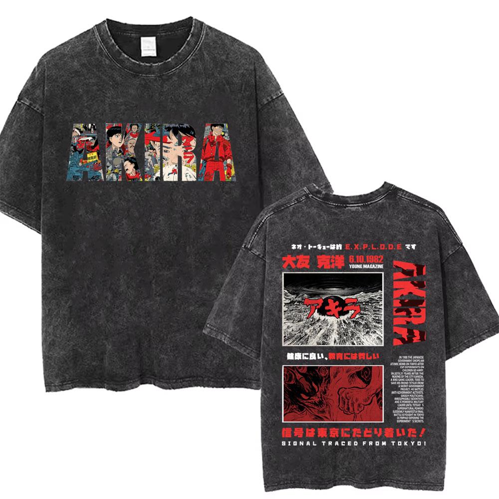 Washed Vintage Anime Akira T Shirts Japanese Science Fiction Cartoon Movie Shotaro Kaneda Tshirt Mens Manga Oversized Tshirts