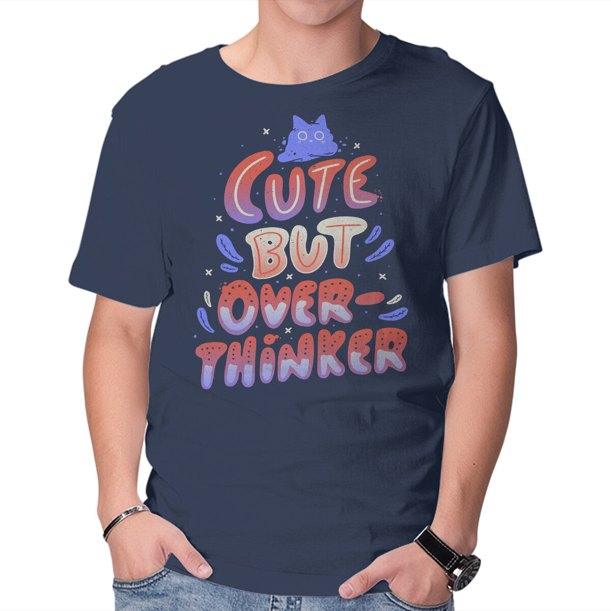 Unisex Crew Neck T-Shirt Cute But Overthinker Graphic Short Sleeve Casual Tee XXXXL