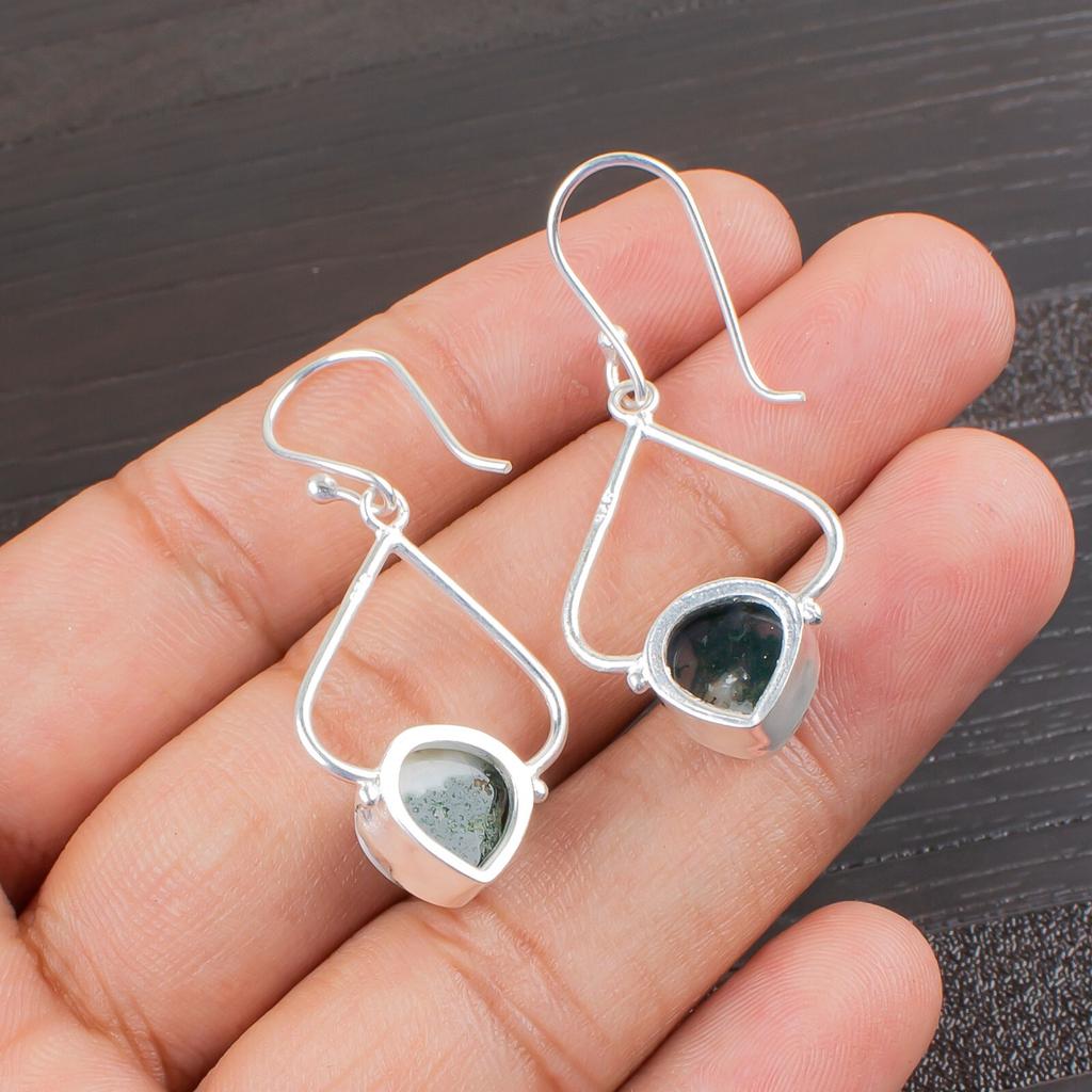 Moosachat Edelstein925 Sterlingsilber Stilvoller Schmuck Ohrringe Für Hochzeitsgeschenk EE-33-25