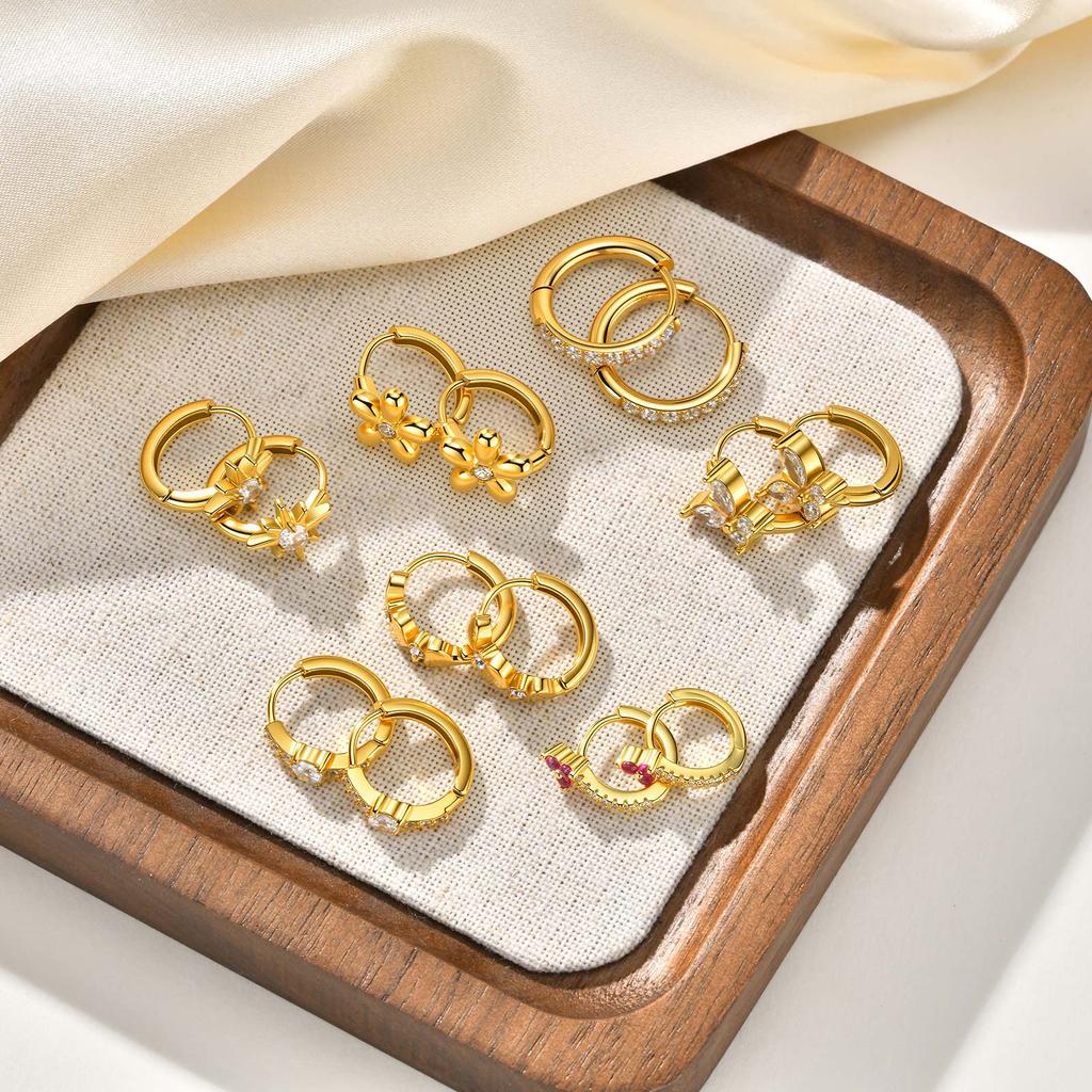 18K Gold Plated Stainless Steel Cubic Zirconia Huggie Hoop Earrings, Hypoallergenic Small Earrings for Women Stylish Jewelry