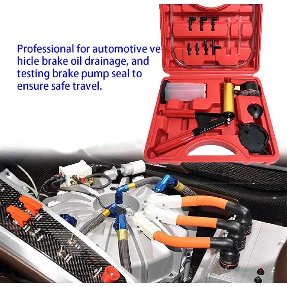 Vacuum pistol pump test kit, portable durable aluminum vacuum gauge manual vacuum pressure pump brake fluid discharge kit