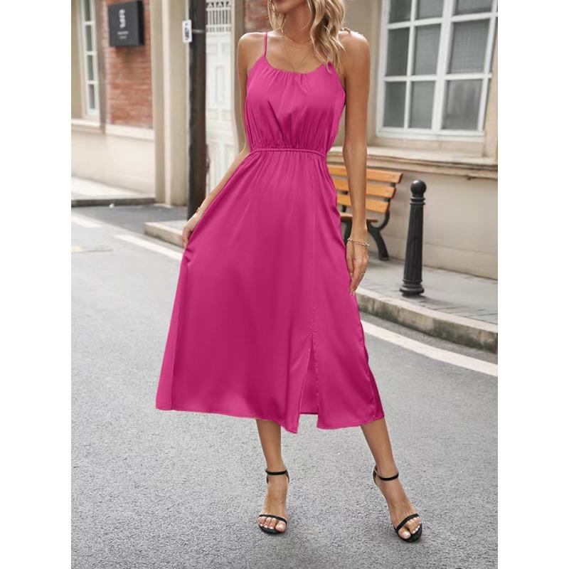 YYFS Moda Femei Vară Primăvară Imprimare în culori uni Bretele fără mâneci Rochii casual cu talie înaltă