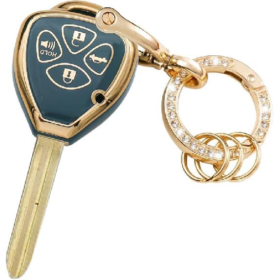 Key Fob Cover With Metal Keychain Compatible With Toyota 2008-2013 Avalon / 2007-2011 Camry / 2008-2013 Corolla / 2009-2014 Venza Accessories Soft