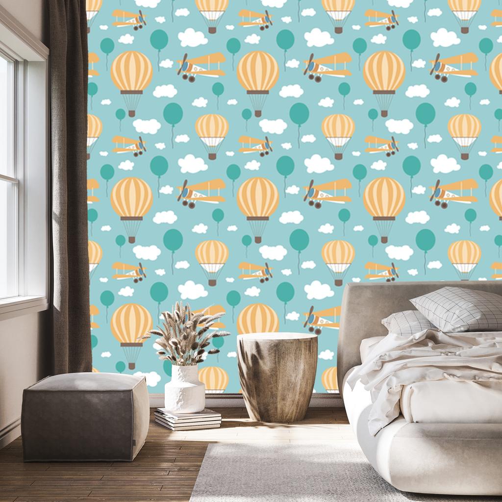 Wallpaper Balloons, Clouds, Planes and Sky for Living Room and Bedroom 50x1000
