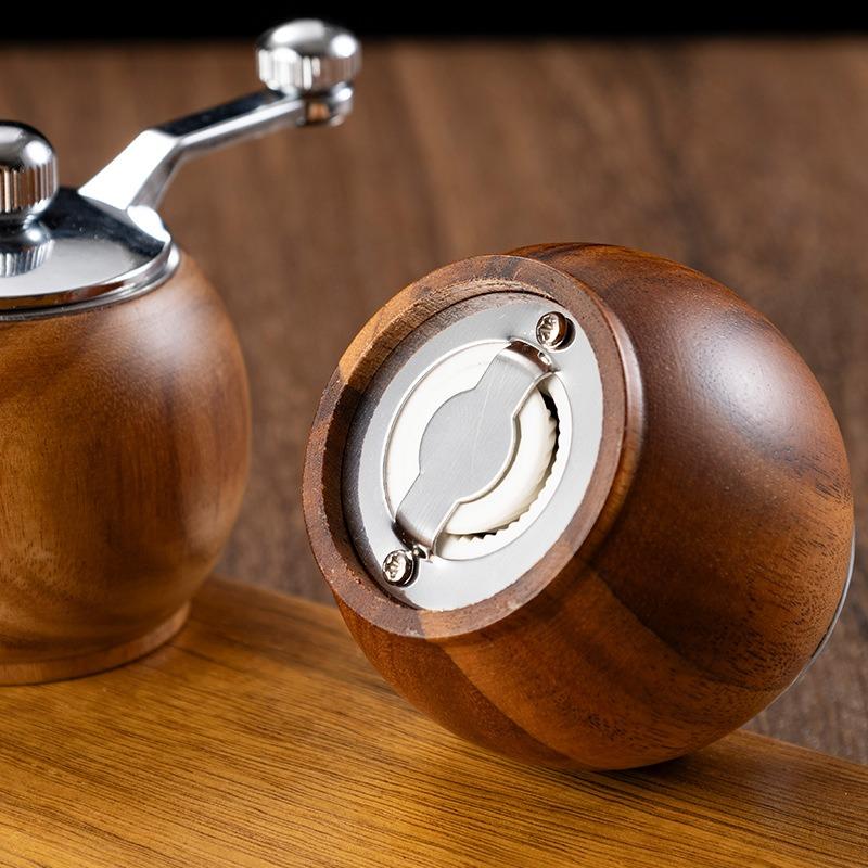 Macinapepe Manuale, Nucleo Ceramico, Macina Spezie Stile Vaso/Boccale da Vino/Sfera, Saliera Multiuso, Legno, Macina per BBQ