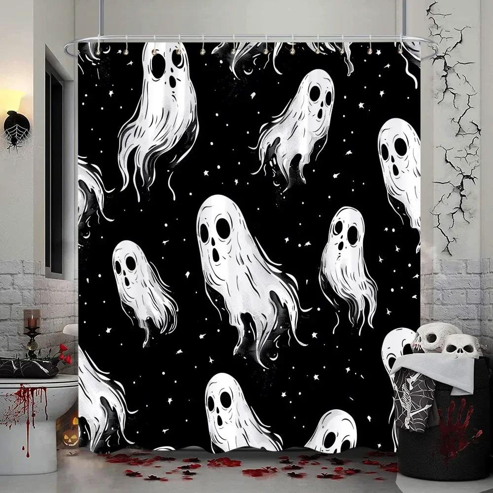Halloween Shower Curtain Trick or Treat Skeleton Naughty Elf Castle Pumpkin Polyester Shower Curtains Bathroom Decor