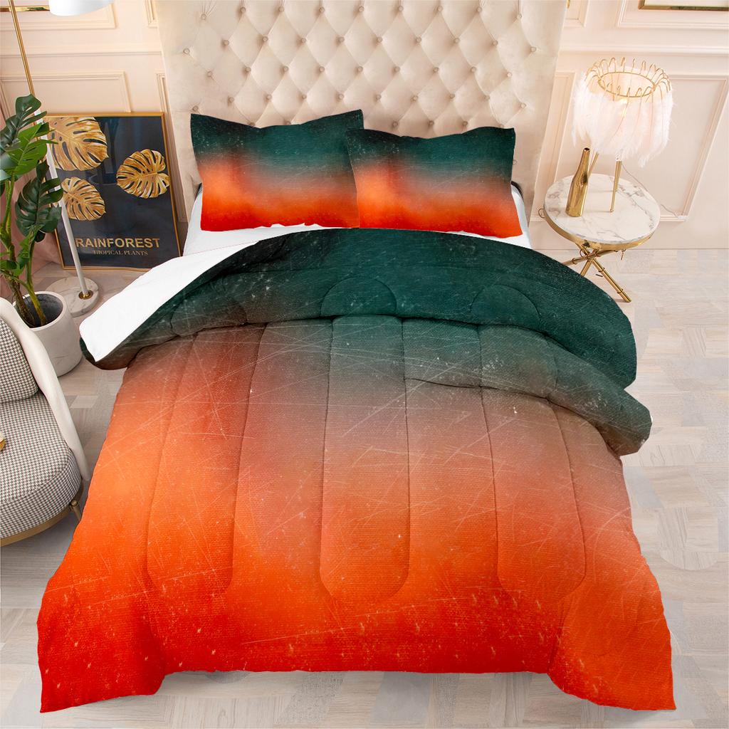 Quilt Gradient Clouds Sky Layered Feather Silk Quilt Fat Quilt Core Rainbow Quilt Cover Three-piece Set