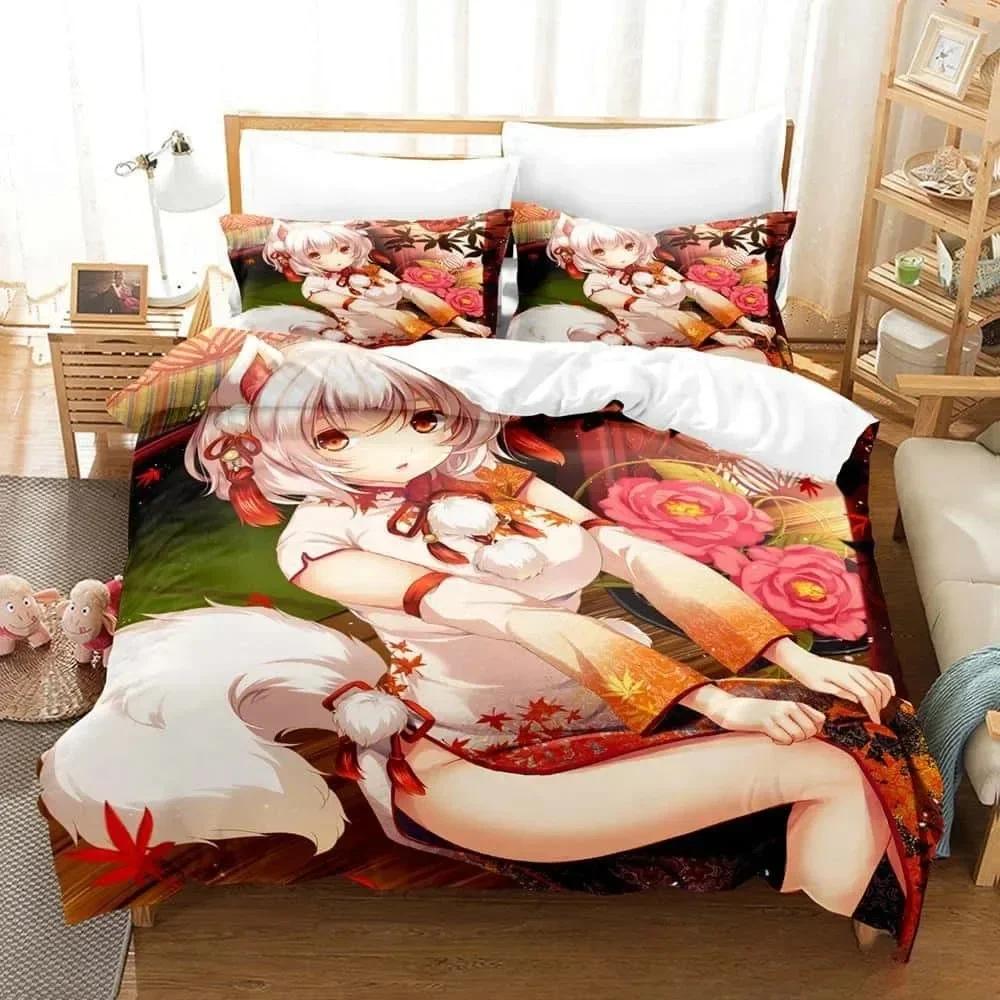 3D Anime Kawaii Girls Momiji Inubashiri Bedding Set Single Twin Full Queen King Size Bed Set Adult Kid Bedroom Duvetcover Sets