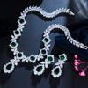 Ruili Flower Zircon Necklace Earrings Set, Emerald Gemstone Set Chain Wedding Dress Accessories
