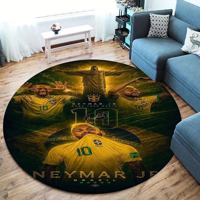 Neymar Jr Round Area Rug,Carpet Rug for Living Room Bedroom Sofa Playroom Decor,Non-slip Floor Mat