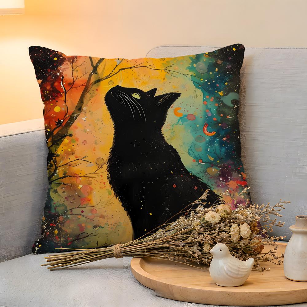 Cushion Cover  Linen  SkinFriendly Soft Decorative Case for Sofa Home Decor Anime Starry Sky Art cat Pillow cover
