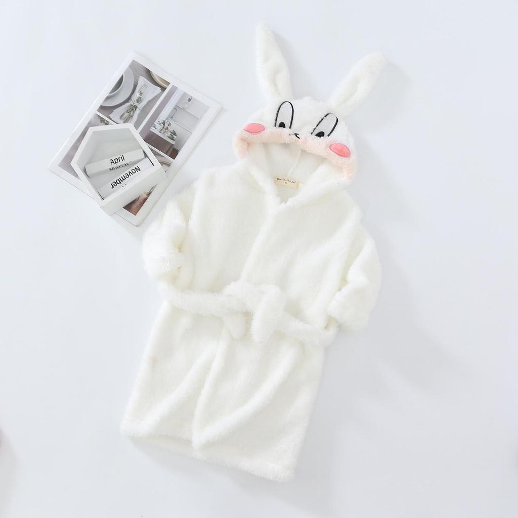 Children's Plush Cartoon Bathrobe - Boys' & Girls' Double-Sided Fleece Pajamas for Autumn/Winter