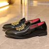 Trend New Men's Pointed Glossy Embroidery Slip On Shoes Male Flats Dress Loafers Homecoming Pageant Footwear  Zapatos Hombre