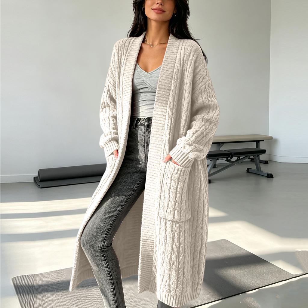 Women's Knit Cardigan with Pockets, Long Thick Sweater Coat