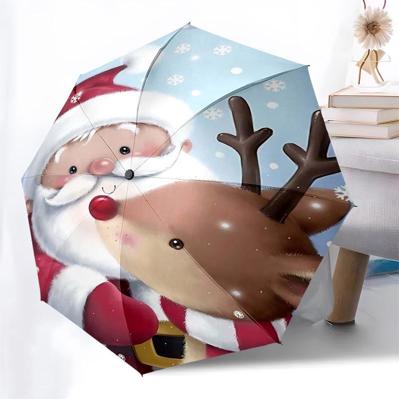

1pc Christmas Santa Claus & Reindeer Auto Open Close Umbrella, Portable Folding Design with 8-Bone Iron Frame, Outdoor, Gift for Fans, Travelers, Dail