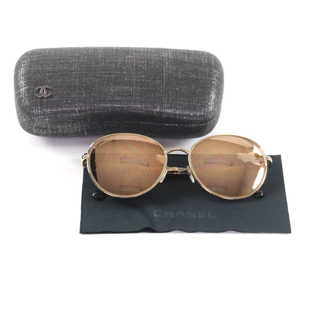 Excellent CHANEL sunglasses COCO Mark Boston Mirror Lens gold Women 4206 Used