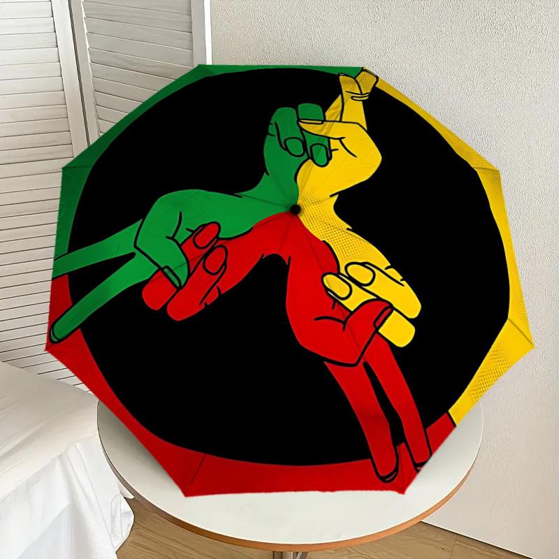 1 Stück Rasta Handzeichen Automatischer Regenschirm | Tragbar Faltbar 8 Speichen Manuell Öffnend, Süßes Halloween & Weihnachtsgeschenk für Draußen, Lässiges Accessoire, Langlebig C