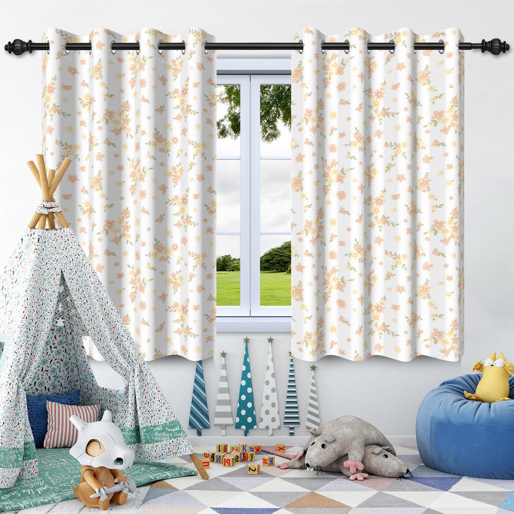 2Pcs Fresh Flowers Window Curtains Children Bedroom Living Room Apartment Indoor Outdoor Thermal Insulated Blackout Curtain