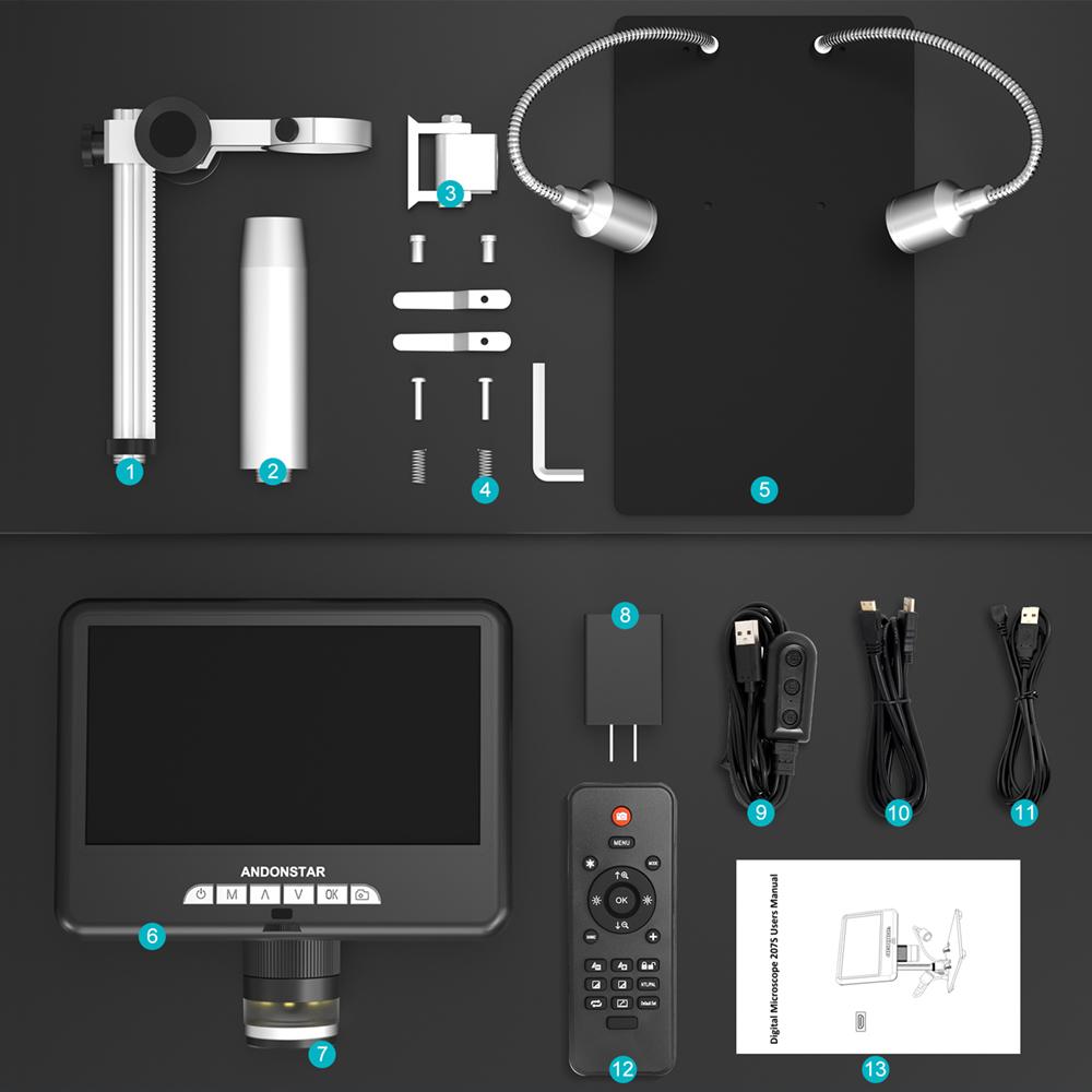 Microscop digital de 24 m cu ecran de afișare reglabil de 7 inchi, video foto cu mărire digitală 3X