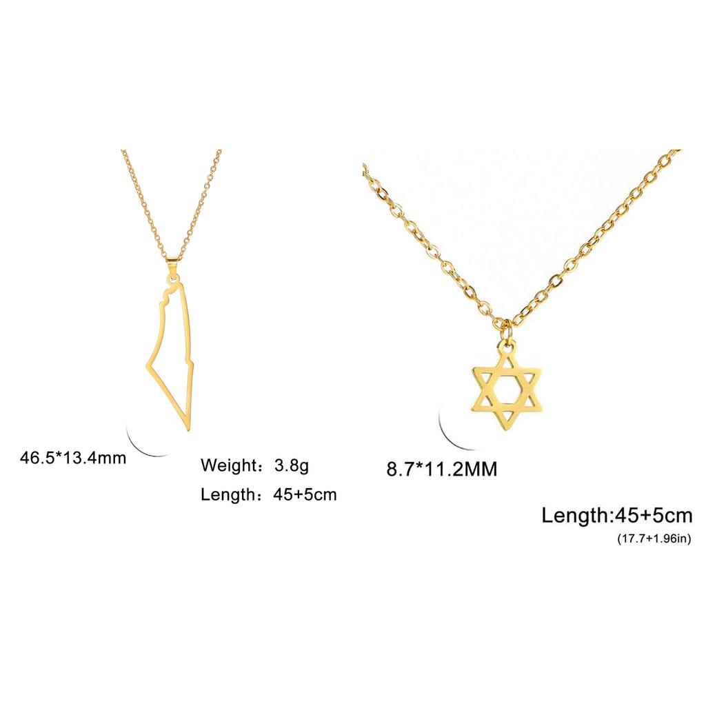 Teamer Israel Map Star of David Pendant Necklace for Women Men Jewish Stainless Steel Necklace Ethnic National Jewelry