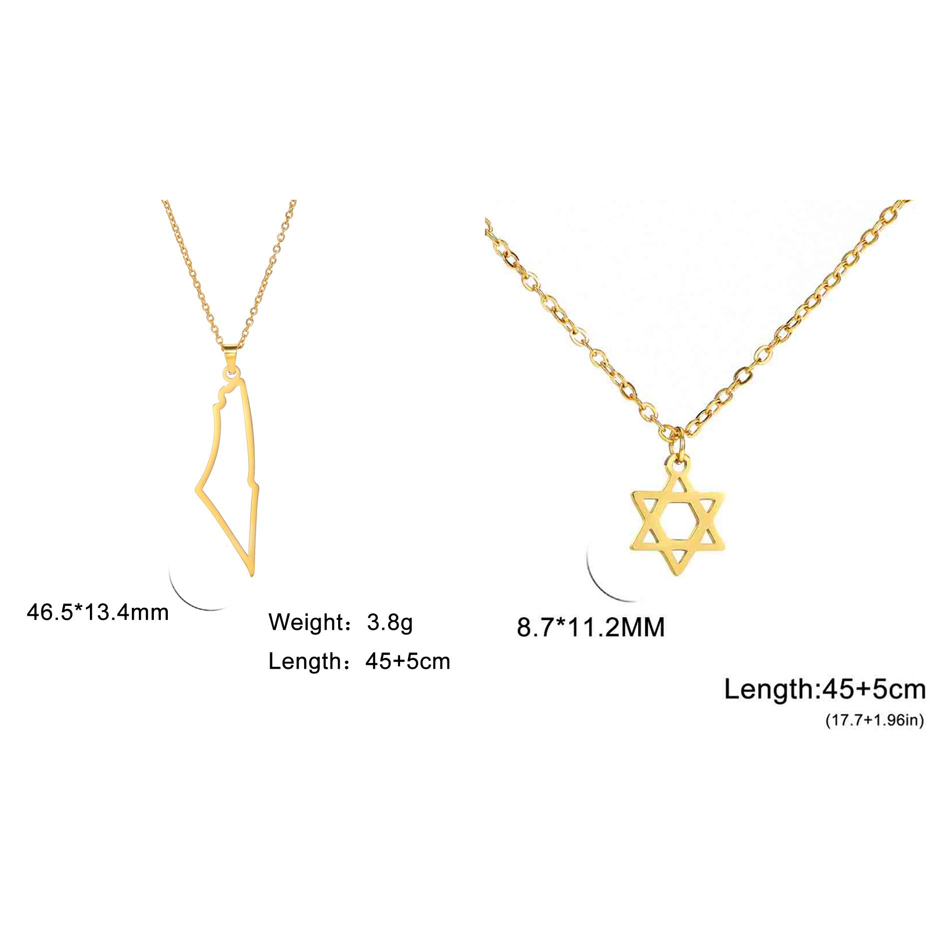 

Teamer Israel Map Star of David Pendant Necklace for Women Men Jewish Stainless Steel Necklace Ethnic National Jewelry 45-50cm