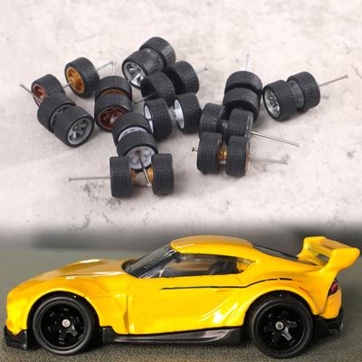 1Set 1:64 Car Wheel For Wheel Rubber Tire With Wheel Axle Model Car Modified