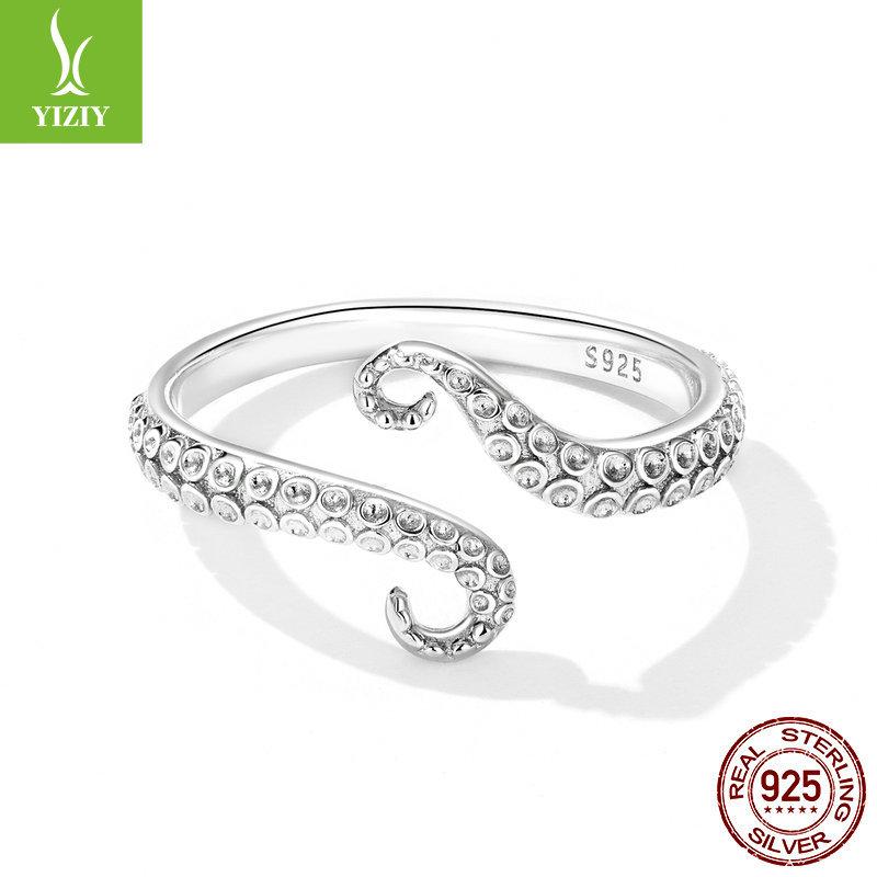 Design Octopus Whisker Open Ring, Electroplated Platinum Texture S925 Silver Ring Scr842