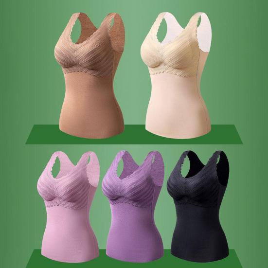 Thermal Vest V-Neck Sleeveless Chest Pad Underwear Vest Seamless Velvet Lining Autumn Winter Warm Bottom Vest