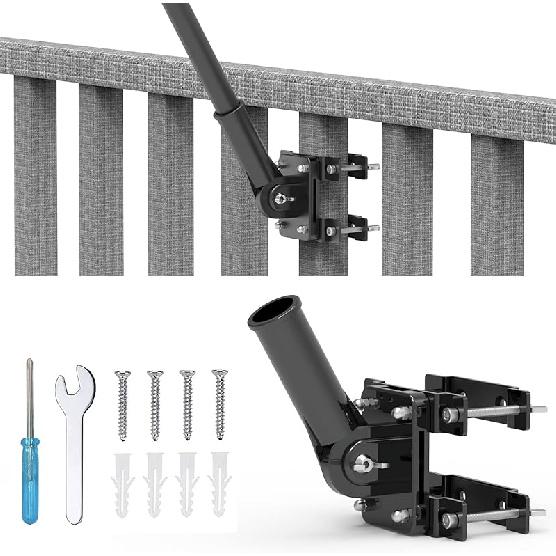 

NO Drilling Flagpole Mount Fit for Balcony Railing - Flag Pole Holder Perfect for Porch & Fence - fit Round and Square Railing with Anti-Skid чёрный