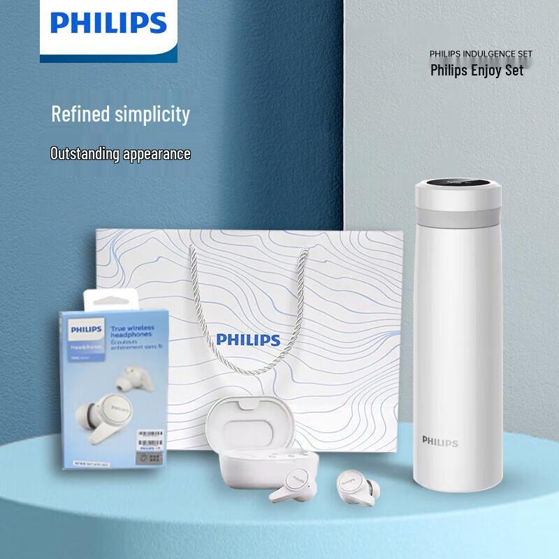 Philips Wireless Earbuds & Smart Thermos Gift Set