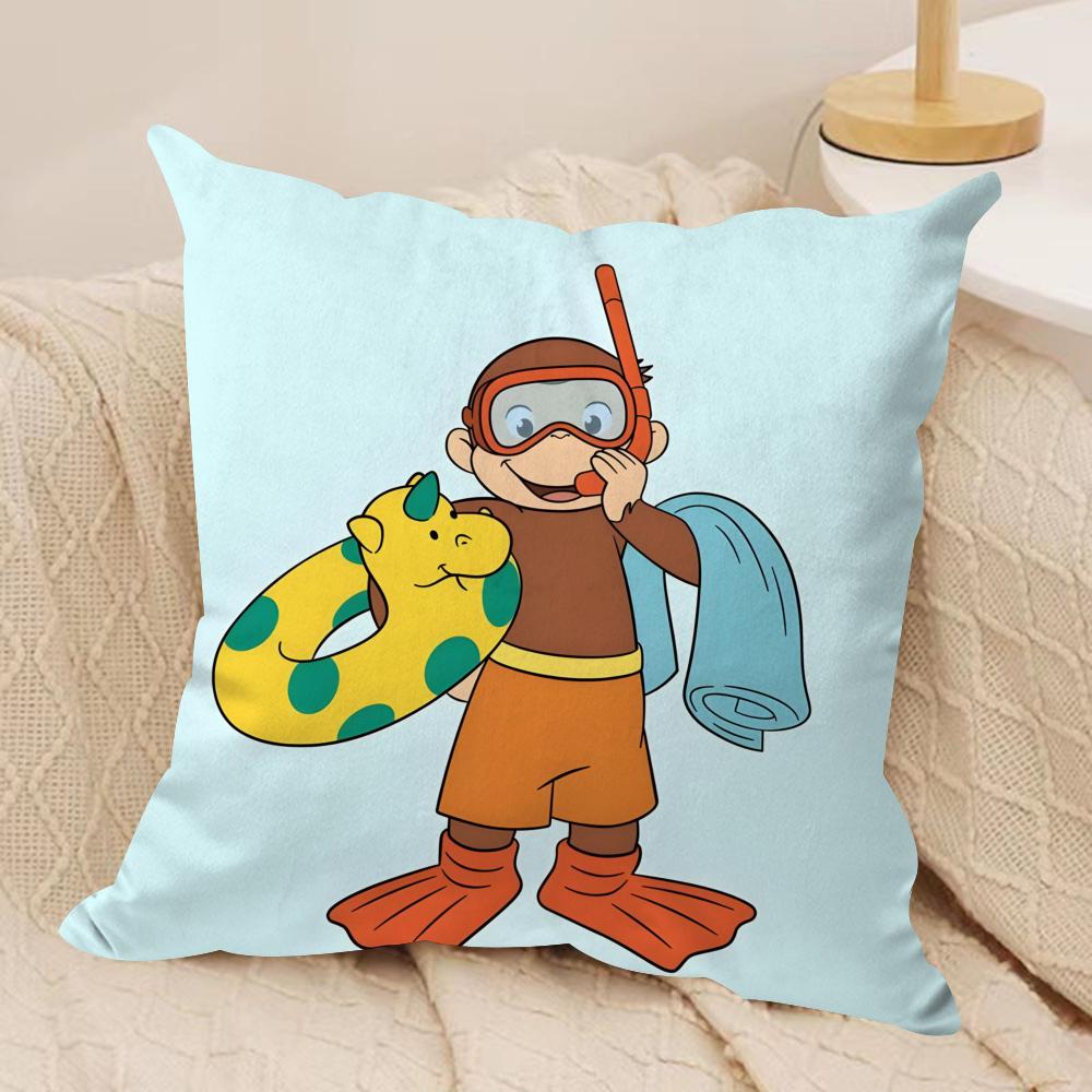GeorgeThe Curious Monkey Cushion Cover Soft Plush Fabric DoubleSided Printed Sofa Cushion Cover for All Seasons Home Decor Gift