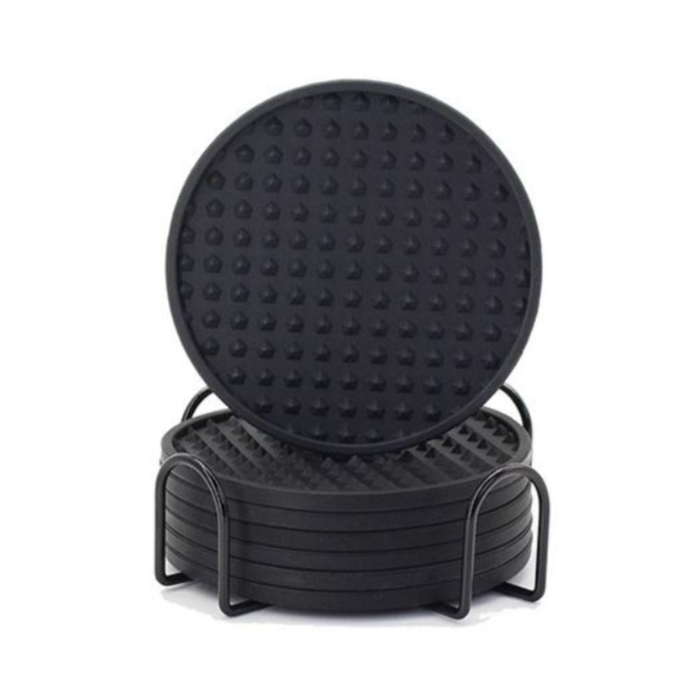 6PCS Anti Scald Silicone Coasters with Holder Protect Furniture Non-Slip Coasters for Drinks  Bar