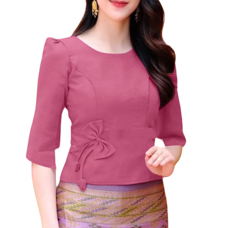 

ZANZEA Женская повседневная блузка с круглым вырезом, однотонная, летняя, с рукавом 3/4 5XL