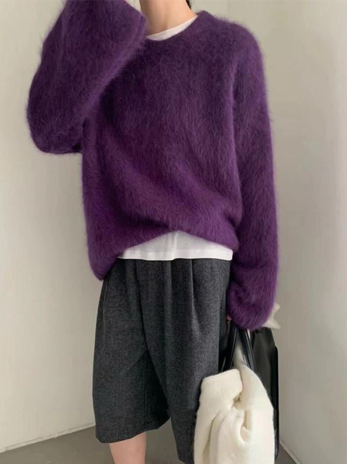 Luxurious Soft Rabbit Fur Sweater - Women's Loose Knit Pullover for Autumn & Winter