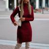 Women's Fashion Autumn and Winter Long Sleeve Soild Color Slim Fit Plus Size Women Sweater Dress