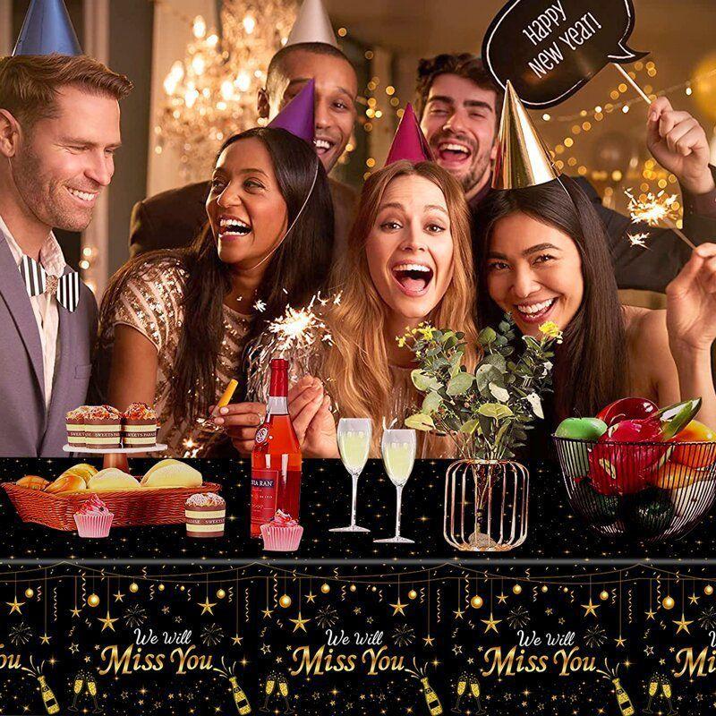 Black Gold New Year Theme Festival Disposable Tablecloths, Party Tableware, Scene Decoration Supplies