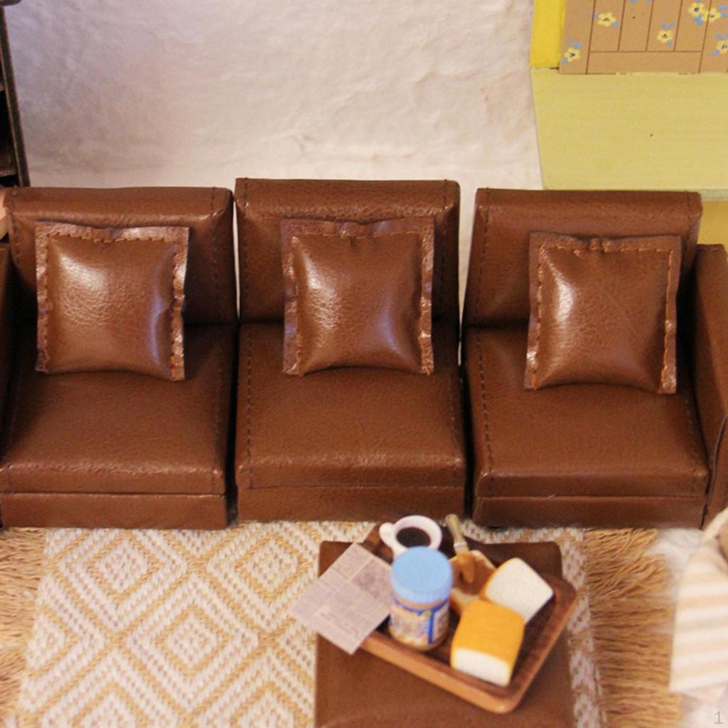 1/12 Scale 3 Seater Sofa Mini Couch Model Realistic Pretend Play Photo Props DIY Accs with Footrest