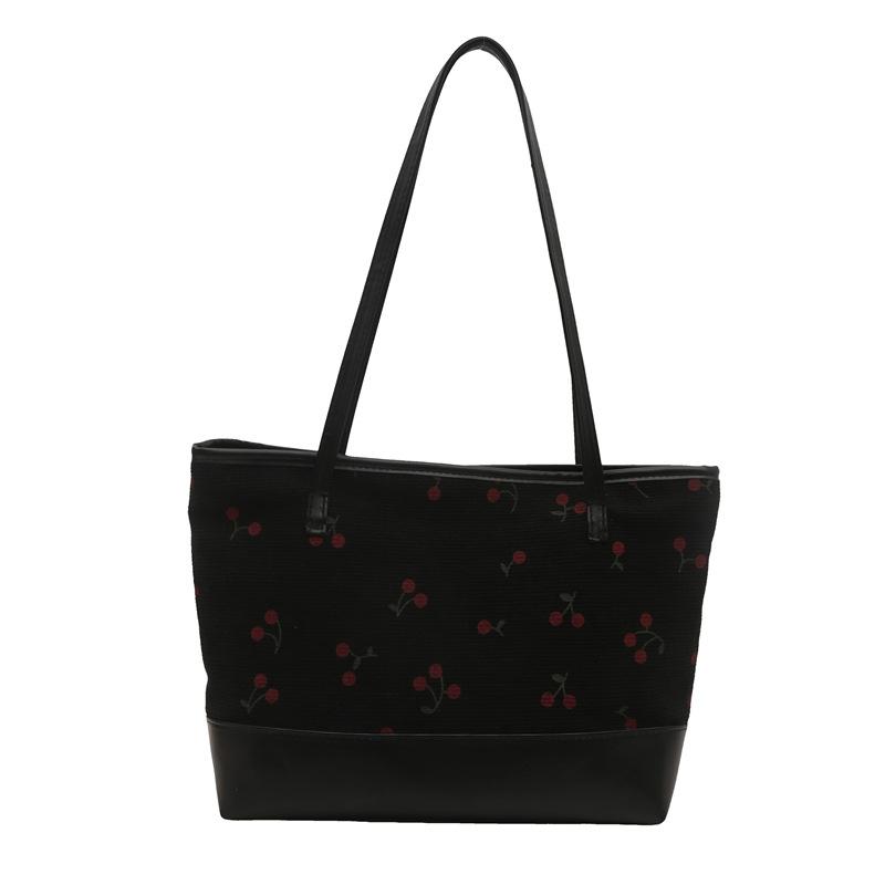 High Aesthetic Fruit Printed Tote Bag, New Trendy Large Capacity Shoulder Bag, Patchwork Casual Commuting Versatile Bags