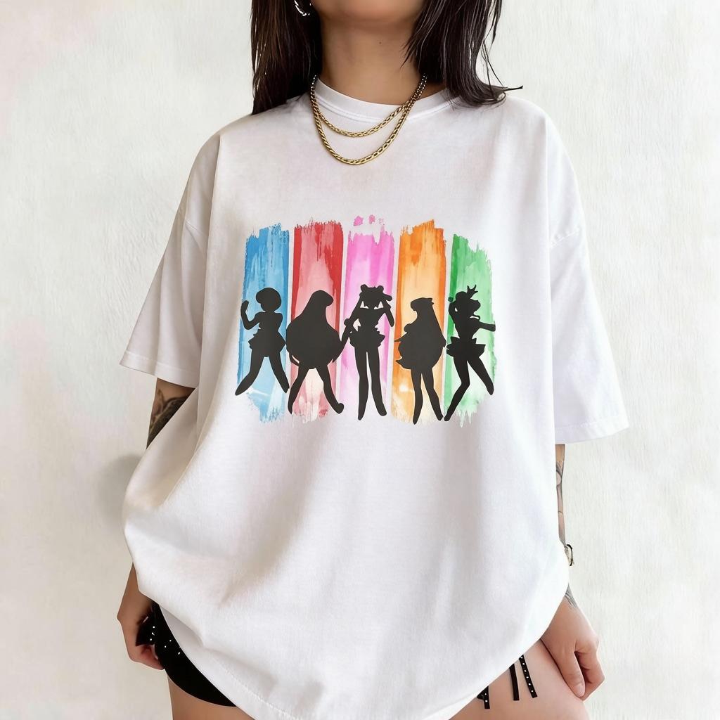 Anime Sailor Moon Retro Pattern Summer Cotton Tshirt for Both Unisex and Women Street Casual Trendy Shortsleeved Design