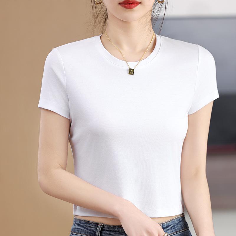 

80s-Style Women s Slimming Mercerized Cotton T-Shirt with Short Sleeves Large чёрный
