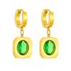 Gold Plated Green Stone Drop Earrings with Square Pendant
