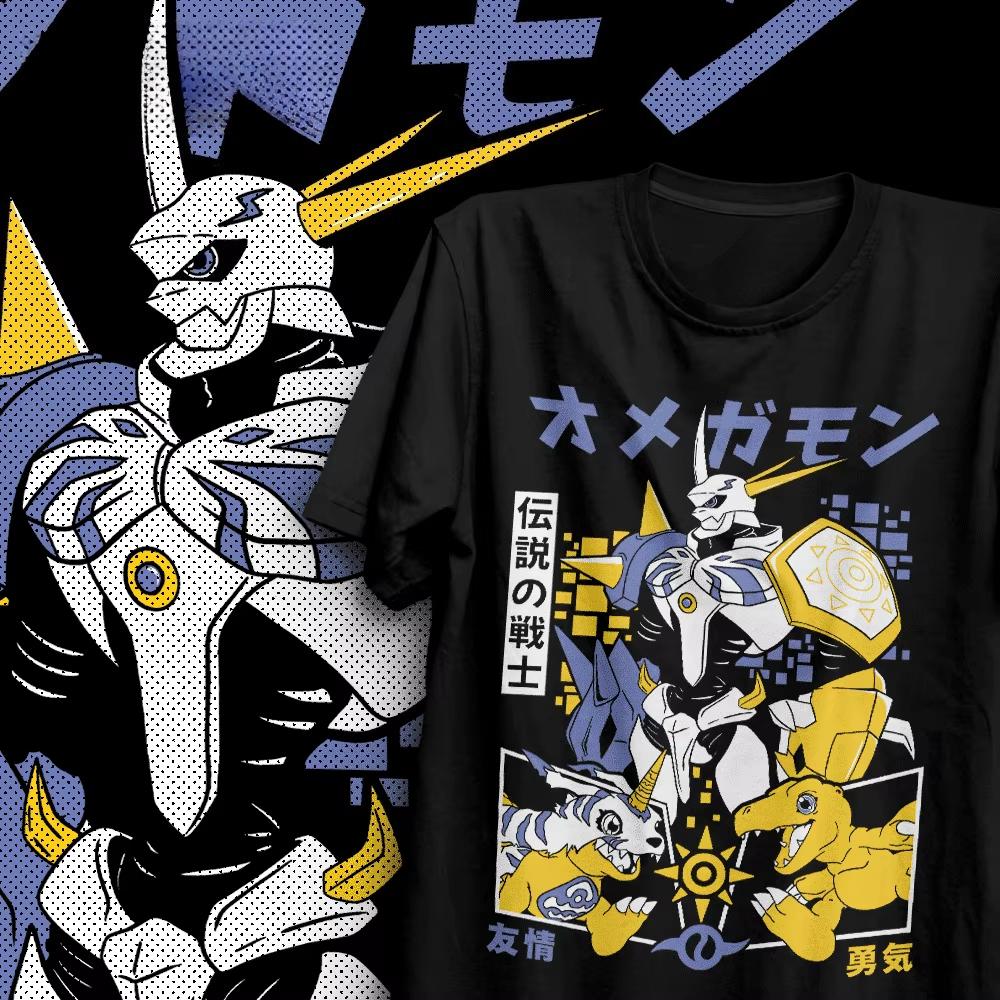 2025 Summer Digimon Adventure Animation Brand 100Cotton Omegamon Printed Tshirt Unisex Short Sleeve Casual Adult Children Y2k