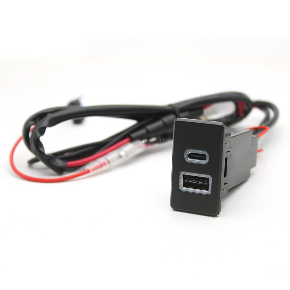 Dual USB and Type C Ports Car Charger for Nissan Patrol Y60 Y61 Phone Charger Auto Adapter 12V 2.1A LED Light